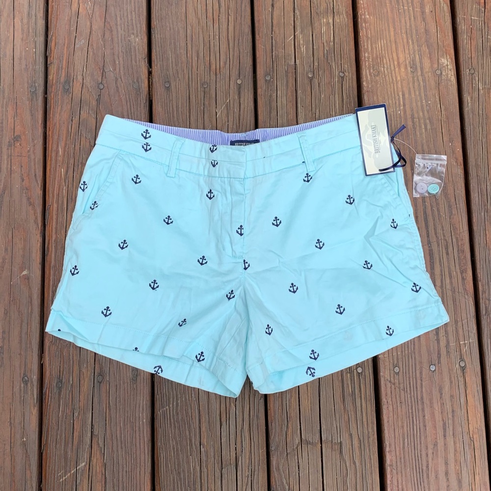 British Khaki Mint Blue Anchor Shorts